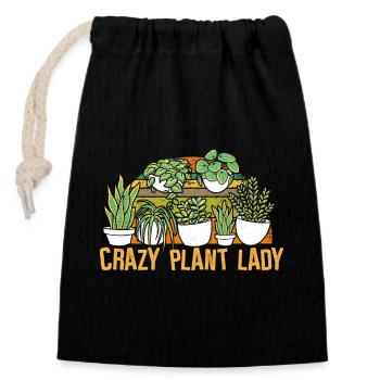 Crazy Plant Lady - Pflanzen - Verschließbarer Geschenkbeutel aus Baumwolle (14x20cm) - Schwarz - Vorne