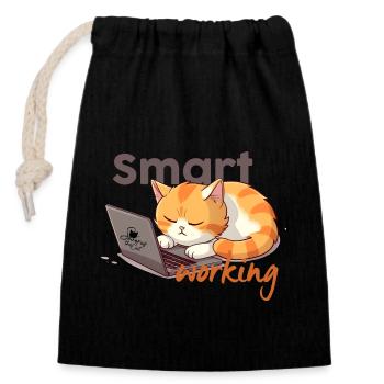 Smart working - Closable cotton gift bag (14x20cm) - black - Front