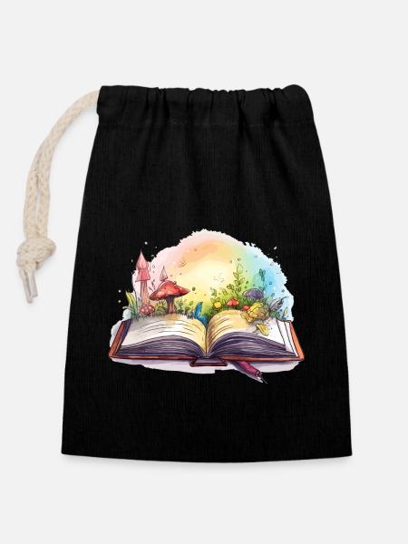 Fantasie Bücher - Verschließbarer Geschenkbeutel aus Baumwolle (14x20cm) - Schwarz
