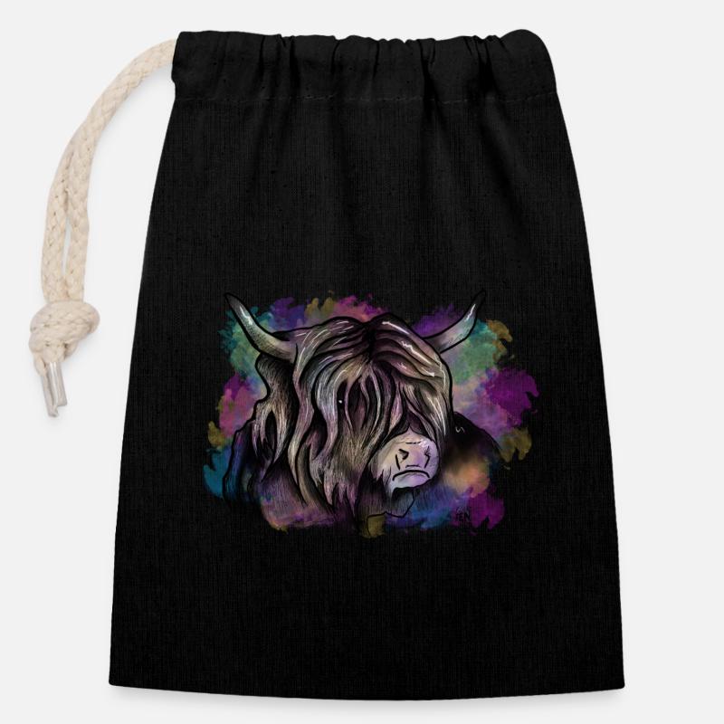 Scottish Highlander - Closable cotton gift bag (14x20cm) - black
