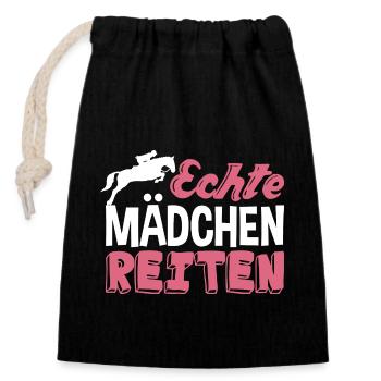 Echte Mädchen reiten - Verschließbarer Geschenkbeutel aus Baumwolle (14x20cm) - Schwarz - Vorne