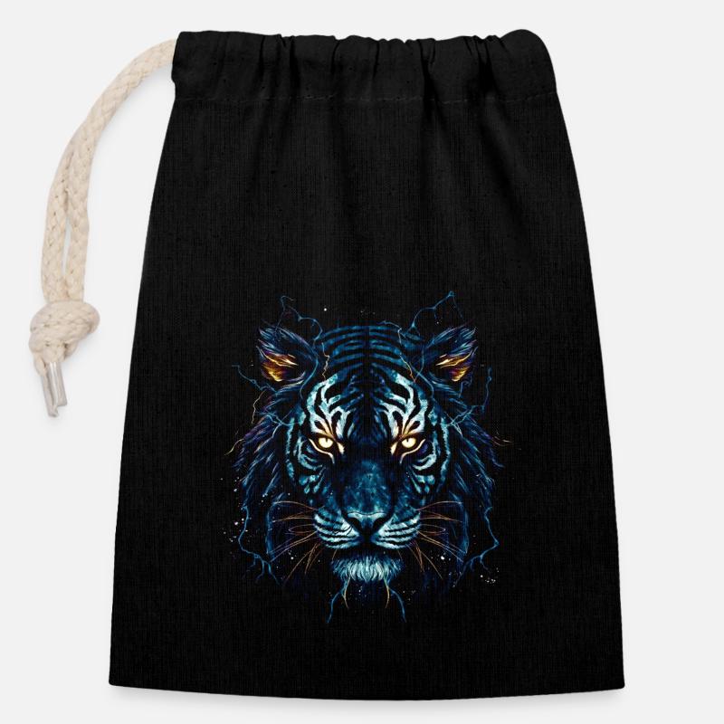 Tigre bleu - Sac cadeau en coton avec cordon (14 x 20 cm) - noir