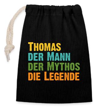 Thomas der Mythos die Legende Vorname Thomas - Verschließbarer Geschenkbeutel aus Baumwolle (14x20cm) - Schwarz - Vorne