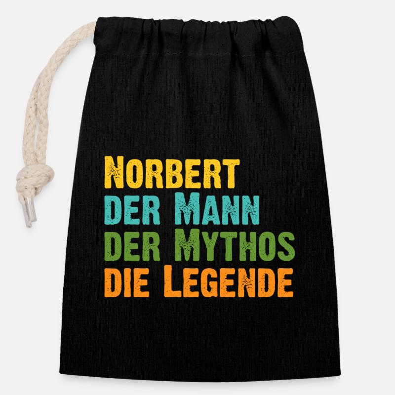 Norbert der Mythos die Legende Vorname Norbert - Verschließbarer Geschenkbeutel aus Baumwolle (14x20cm) - Schwarz