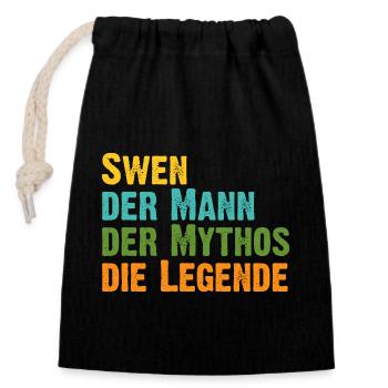 Swen der Mythos die Legende Vorname Swen - Verschließbarer Geschenkbeutel aus Baumwolle (14x20cm) - Schwarz - Vorne