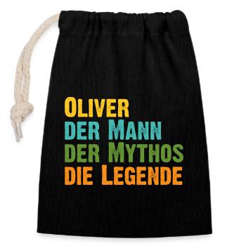 Oliver der Mythos die Legende Vorname Oliver - Verschließbarer Geschenkbeutel aus Baumwolle (14x20cm) - Schwarz - Vorne