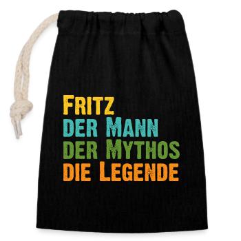 Fritz der Mythos die Legende Vorname Fritz - Verschließbarer Geschenkbeutel aus Baumwolle (14x20cm) - Schwarz - Vorne