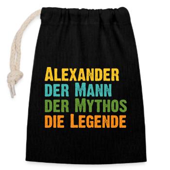 Alexander der Mythos die Legende Vorname Alexander - Verschließbarer Geschenkbeutel aus Baumwolle (14x20cm) - Schwarz - Vorne