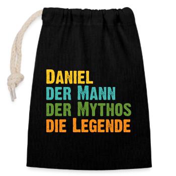 Daniel der Mythos die Legende Vorname Daniel - Verschließbarer Geschenkbeutel aus Baumwolle (14x20cm) - Schwarz - Vorne