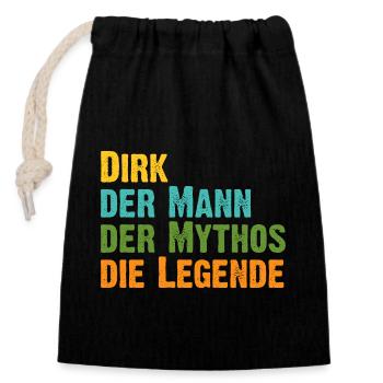 Dirk der Mythos die Legende Vorname Dirk - Verschließbarer Geschenkbeutel aus Baumwolle (14x20cm) - Schwarz - Vorne