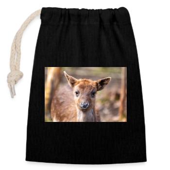 Fallow Deer (in german Damwild or Damhirsch) Dama - Closable cotton gift bag (14x20cm) - black - Front