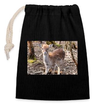 Fallow Deer (in german Damwild or Damhirsch) Dama - Closable cotton gift bag (14x20cm) - black - Front