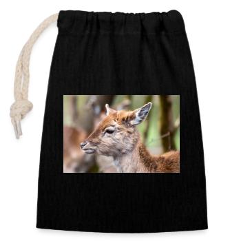 Fallow Deer (in german Damwild or Damhirsch) Dama - Closable cotton gift bag (14x20cm) - black - Front