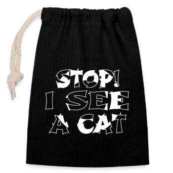 Happy Black Cat Long Sleeve Shirts Gift Idea - Closable cotton gift bag (14x20cm) - black - Front