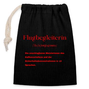 Flugbegleiterin Definition - Verschließbarer Geschenkbeutel aus Baumwolle (14x20cm) - Schwarz - Vorne