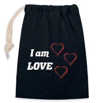 Je suis Amour - Citation positive - Sac cadeau en coton avec cordon (14 x 20 cm) - bleu marine - Devant