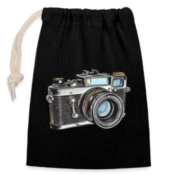 Camera Retro Drawing - Closable cotton gift bag (14x20cm) - black - Front
