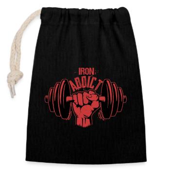 Iron Addict Workout Training Weight Lifting - Closable cotton gift bag (14x20cm) - black - Front