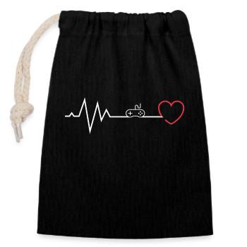 Heartbeat Zocker - Herzschlag Zocker - Verschließbarer Geschenkbeutel aus Baumwolle (14x20cm) - Schwarz - Vorne