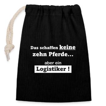Logistiker schaffen das - Verschließbarer Geschenkbeutel aus Baumwolle (14x20cm) - Schwarz - Vorne