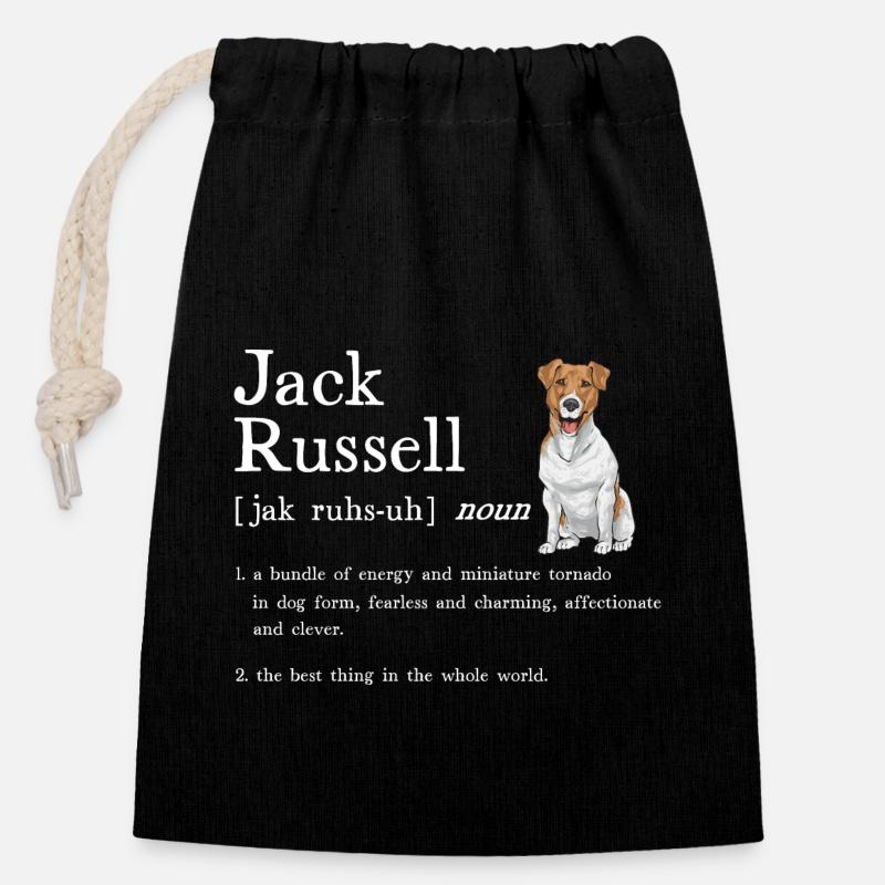 Jack Russell Terrier - Sac cadeau en coton avec cordon (14 x 20 cm) - noir