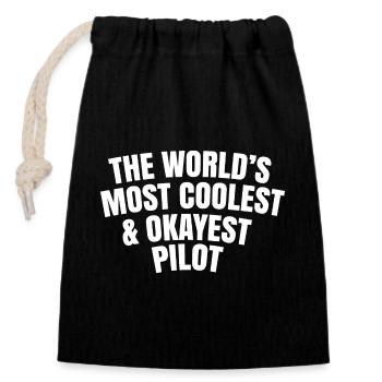 world's most coolest and okayest pilot - Closable cotton gift bag (14x20cm) - black - Front