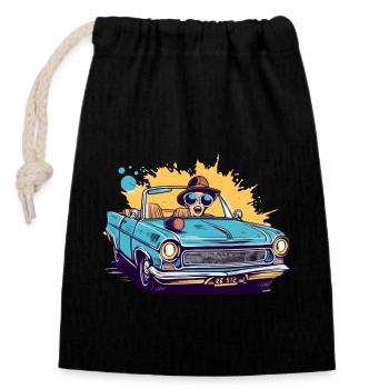 Emma in a convertible - Closable cotton gift bag (14x20cm) - black - Front