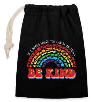 In A World Where You Can Be Anything Be Kind - Closable cotton gift bag (14x20cm) - black - Front