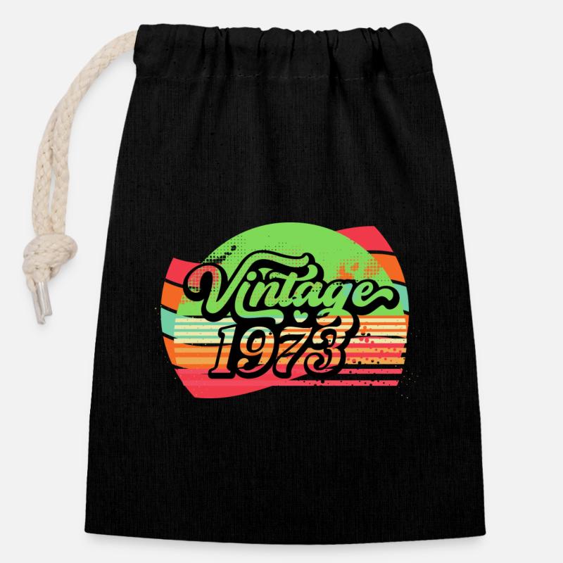 Vintage 1973 - Closable cotton gift bag (14x20cm) - black