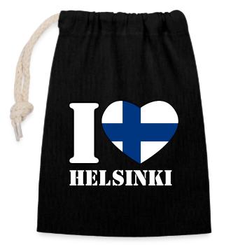 I love Helsinki - Closable cotton gift bag (14x20cm) - black - Front