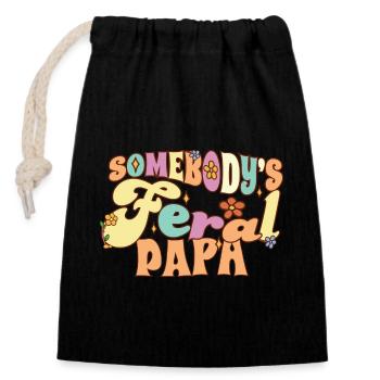 Somebody's Feral Papa Funny Father Pun Groovy Dad - Verschließbarer Geschenkbeutel aus Baumwolle (14x20cm) - Schwarz - Vorne