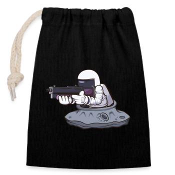 Astronaut With Weapon - Closable cotton gift bag (14x20cm) - black - Front