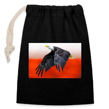 Polish eagle against the background of the national flag. - Closable cotton gift bag (14x20cm) - black - Front