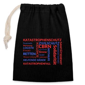 Katastrophenschutz in Worten - Verschließbarer Geschenkbeutel aus Baumwolle (14x20cm) - Schwarz - Vorne