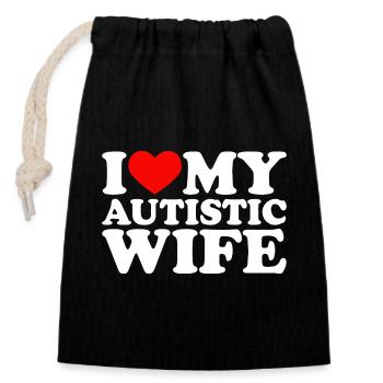I Love My Autistic Wife Heart My Wife With Autism - Sac cadeau en coton avec cordon (14 x 20 cm) - noir - Devant