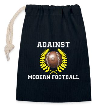 Against modern Football - gegen modernen Fussball - Verschließbarer Geschenkbeutel aus Baumwolle (14x20cm) - Navy - Vorne