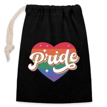 Pride Regenbogen Herz - Verschließbarer Geschenkbeutel aus Baumwolle (14x20cm) - Schwarz - Vorne