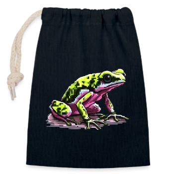 Grenouille à fléchettes empoisonnées dans des graphismes de pixels rétro colorés - Sac cadeau en coton avec cordon (14 x 20 cm) - bleu marine - Devant