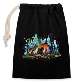 Camping-Atmosphäre. Ein Retro-Abenteuer. - Verschließbarer Geschenkbeutel aus Baumwolle (14x20cm) - Schwarz - Vorne