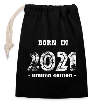 BORN IN 2021 - limited edition - Verschließbarer Geschenkbeutel aus Baumwolle (14x20cm) - Schwarz - Vorne