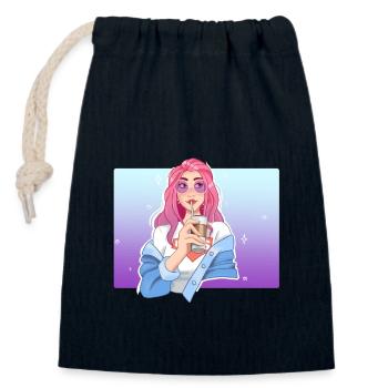 Coffee Girl - Verschließbarer Geschenkbeutel aus Baumwolle (14x20cm) - Navy - Vorne