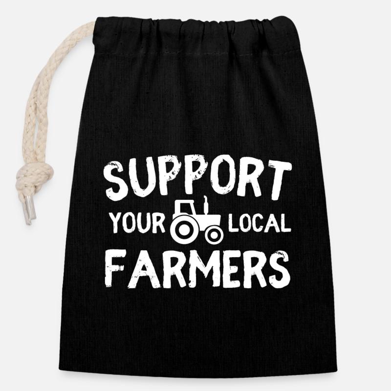 Soutenez vos agriculteurs locaux - Sac cadeau en coton avec cordon (14 x 20 cm) - noir