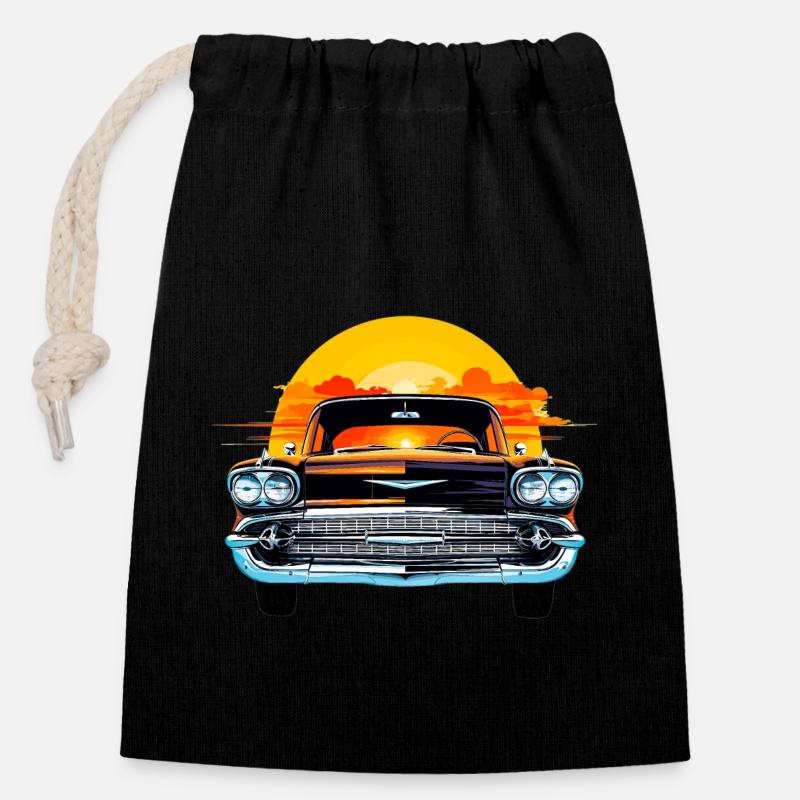 Sonnenuntergang Chevy - Verschließbarer Geschenkbeutel aus Baumwolle (14x20cm) - Schwarz