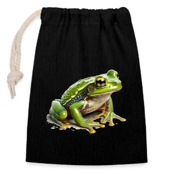 Grenouille herbivore attendant la pluie pour sa progéniture - Sac cadeau en coton avec cordon (14 x 20 cm) - noir - Devant