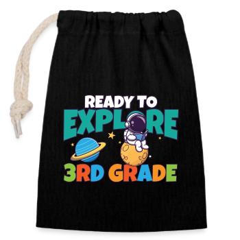 Premier jour d’école de jour prêt à explorer 3ème - Sac cadeau en coton avec cordon (14 x 20 cm) - noir - Devant