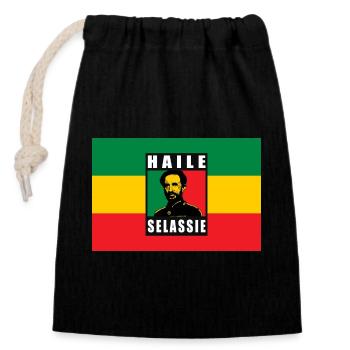 REGGAE RASTA FLAGGE - SELASSIE I - JAH RASTAFARI - Verschließbarer Geschenkbeutel aus Baumwolle (14x20cm) - Schwarz - Vorne