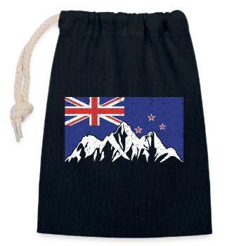 Montagnes de Nouvelle-Zélande - Sac cadeau en coton avec cordon (14 x 20 cm) - bleu marine - Devant