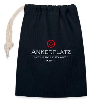 Ankerplatz Borkum - Verschließbarer Geschenkbeutel aus Baumwolle (14x20cm) - Navy - Vorne