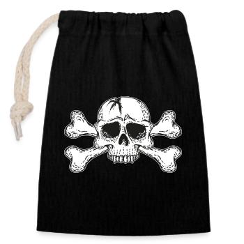 skull with bones - Closable cotton gift bag (14x20cm) - black - Front
