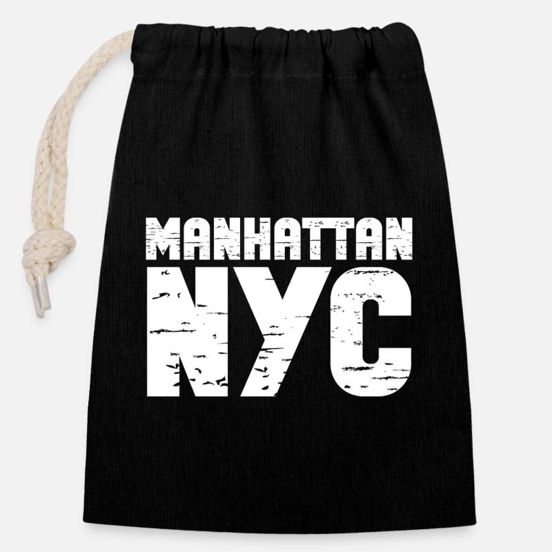 Manhattan - Closable cotton gift bag (14x20cm) - black